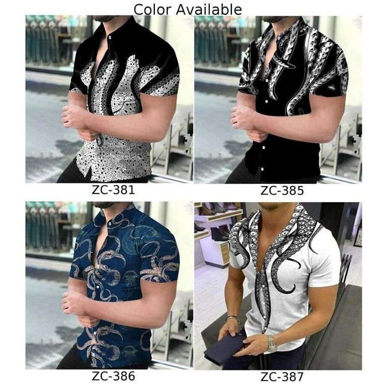 Men Button-Up Shirt Hawaiian Short Sleeve T-Shirt Tops 3D Digital Print  Shirts