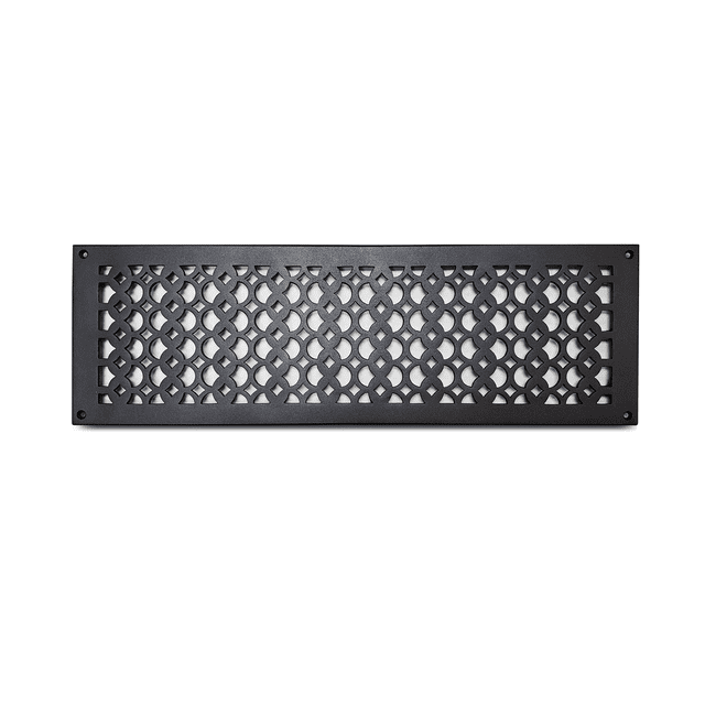 Grille à Retour d'Air 6"X22 Pouces avec Trous et Vis, Taille de Plaque Frontale 7-3/4"x 24-1/2 Pouces, Couvercle Décoratif de Conduit de CVC, Évent en Fonte Enduit de Poudre Repeintable pour Murs, Plafonds, Plancher – Design Champignon Tudor VR100