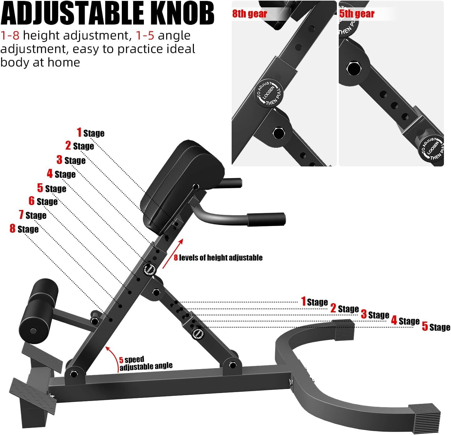 Adjustable Roman Chair Workout Bench for Abdominal & Core Strength, 5 Angles & Foldable