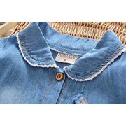 vokkrv Girls' Denim Dress - Casual Short Sleeve Jean Dress for Girls - Button Down Blue Knee Level Dresses for Girls Blue 18-24 Months