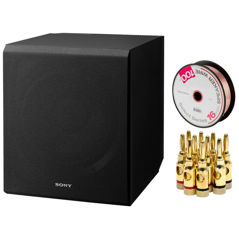 Sony 115 W Theater Subwoofer (SA-CS9) with Monoprice Series 16 AWG Speaker Wire 100ft & High-Quality Brass Speaker Banana Plugs, 5-Pair, Open Screw Type - Walmart.com