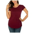 thumbnail image 2 of Joau Women's Maternity Tops Casual Summer Solid Color Short Sleeve Round Neck Front Pleat Tunic Top Pregnancy Shirts, 2 of 5