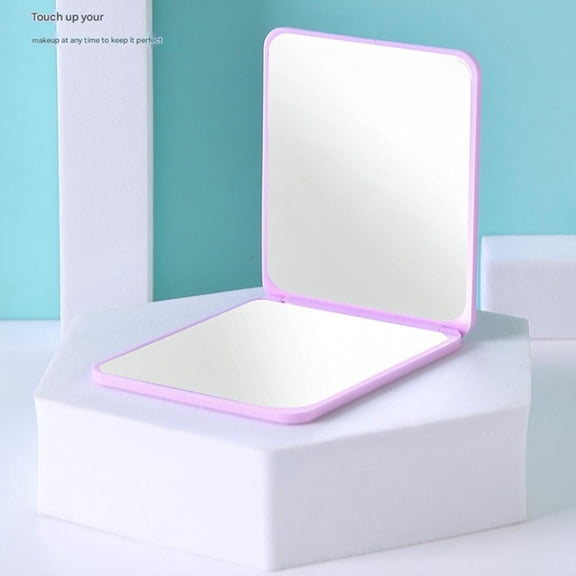 1pc Purple Double Sided Portable Folding Handheld Pocket Mirror with Light Travel Makeup Compact Gift