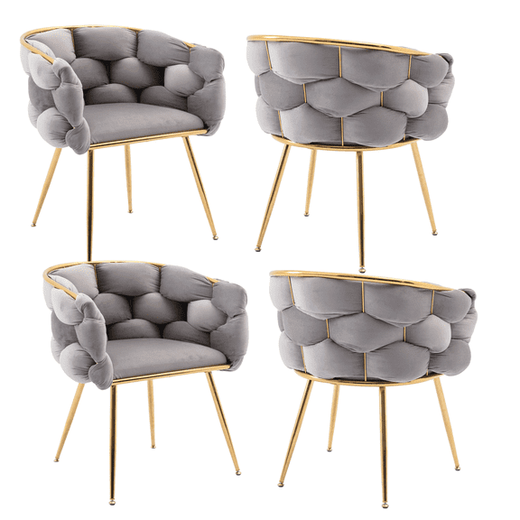 Luxury Velvet Single Sofa Chair, Modern Dining Chair with Golden Metal Legs, Upholstered Dining Chairs, Accent Desk Chair for Dining Room, Kitchen, Vanity, Living Room(Grey,Set of 4)