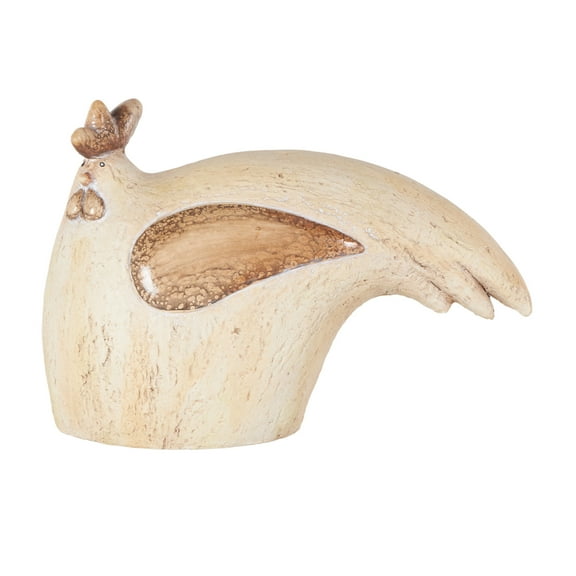 DecMode 10" Sitting Rooster Garden Sculpture with Brown Accents