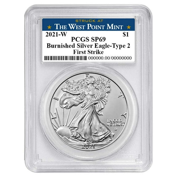 2021-W Burnished $1 Type 2 American Silver Eagle PCGS SP69 FS West Point Label