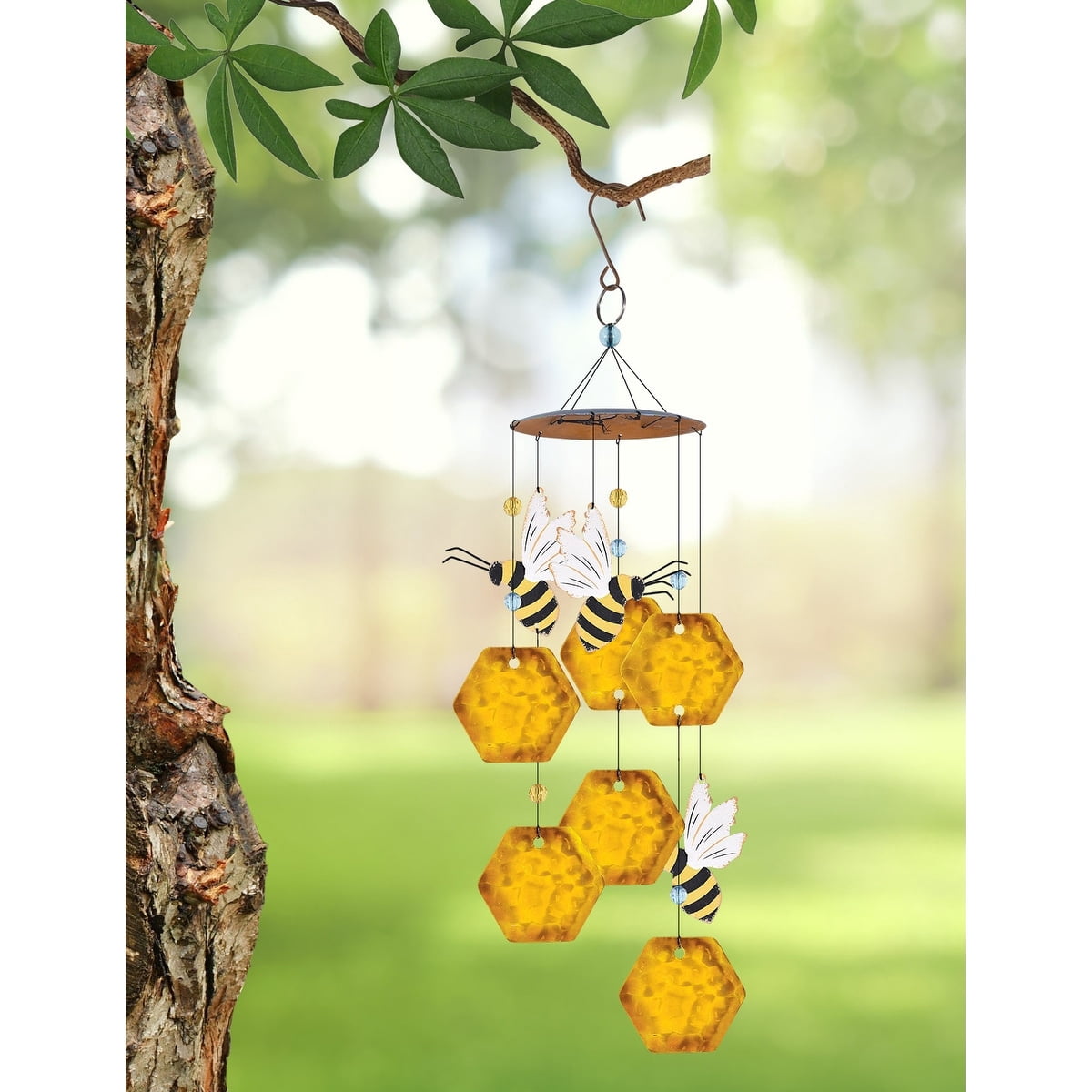 Sunset Vista Designs Country Garden Collection Wind Chime, 17-inch Height, Honeybee Honeycomb