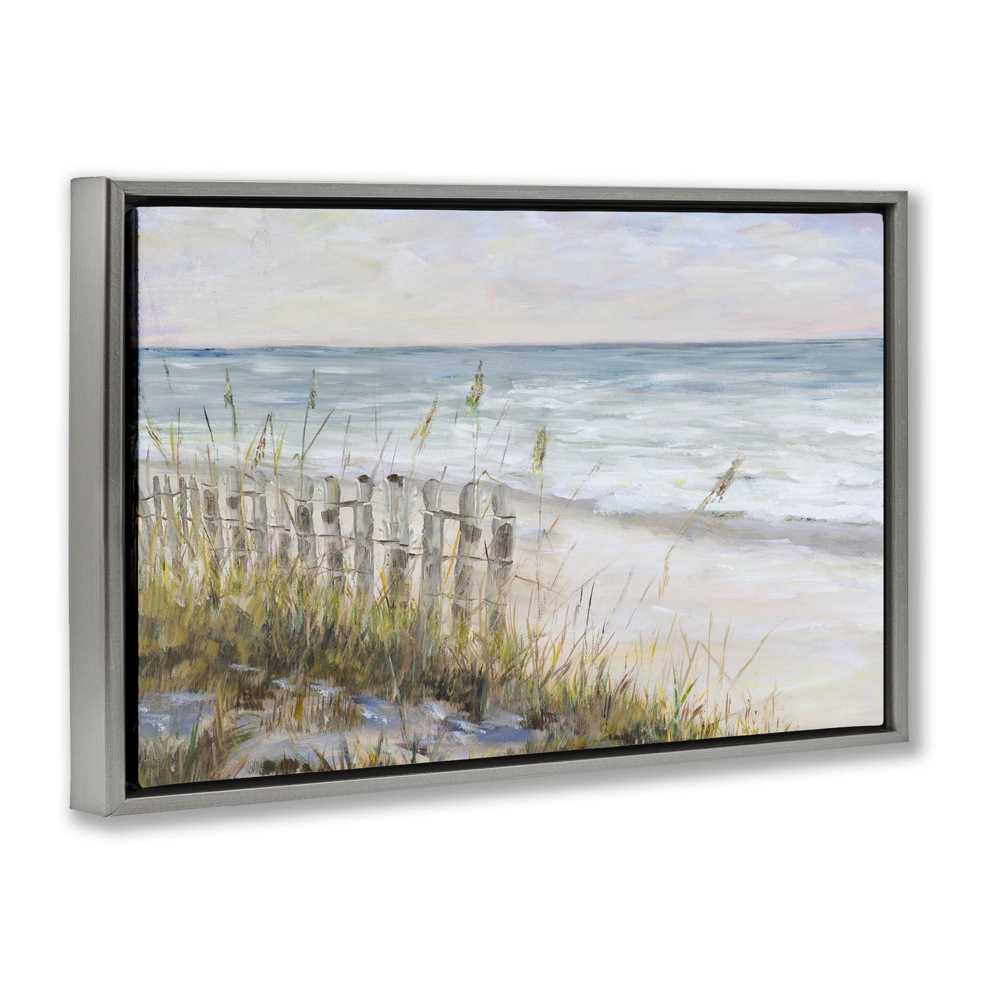 Stupell Industries Beach Tide Pools Landscape Painting Gray Floater Framed Canvas Art Print Wall Art, 31 x 21