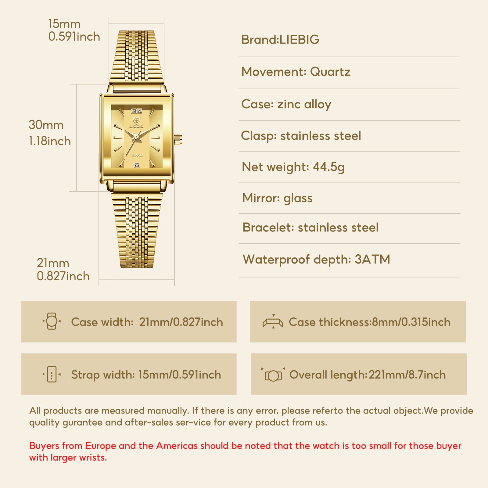 LIEBIG Gold Watches for Women Dainty Elegant Womens Watch Classic Vintage Fashion Square Ladies Quartz Watch Gifts