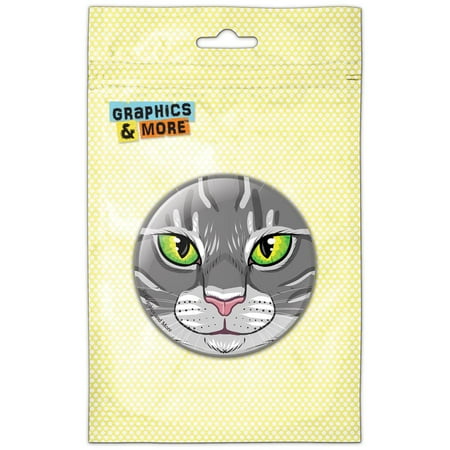 

Gray Tabby Cat Face Pet Kitty Refrigerator Button Magnet
