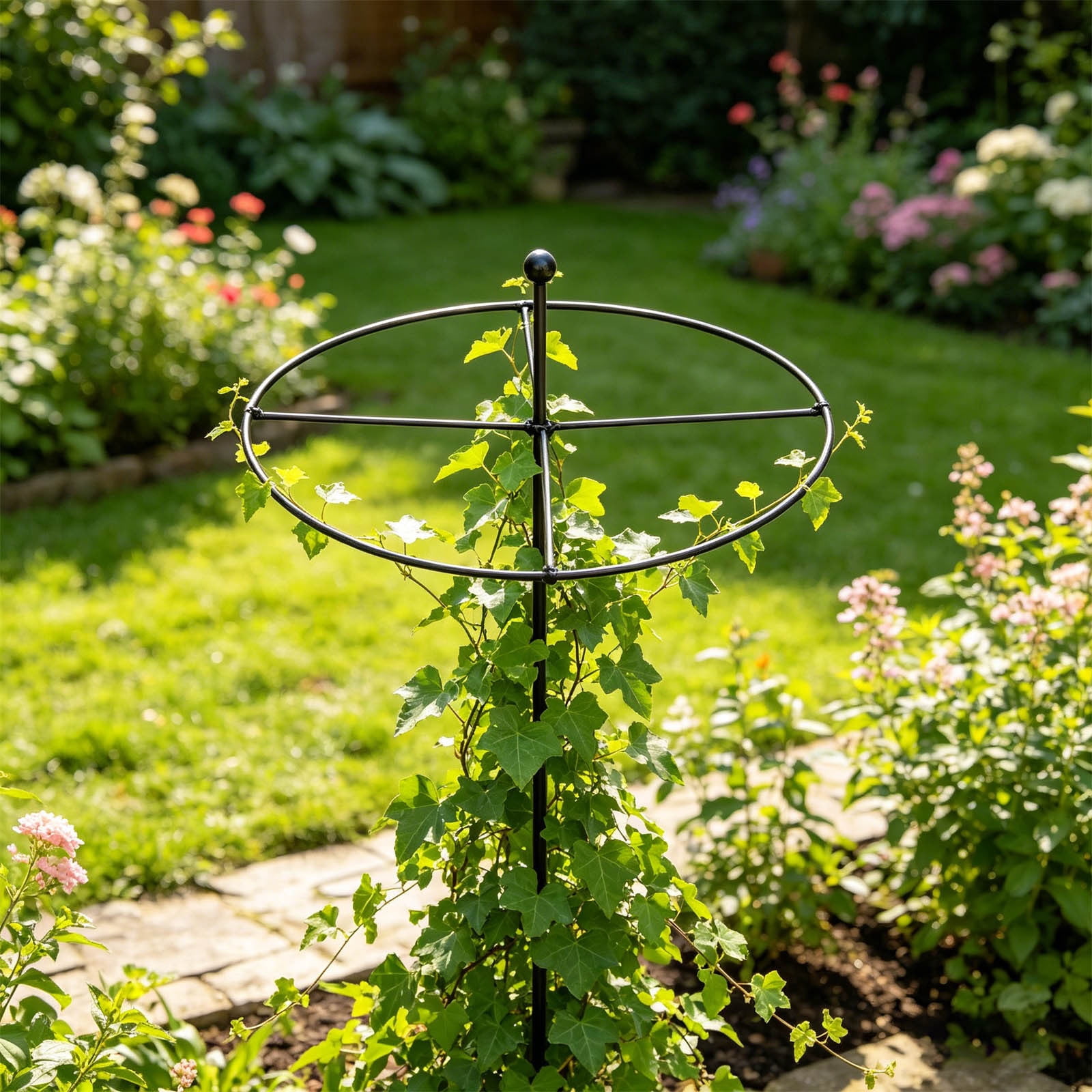 Cadancy Garden Plants Support Stake Round Metal Trellis for Climbing Roses Outdoor Flower Cage Stand Yard Obelisk Tomato Peony Vine Growing Frame Patio Lawn Accessory