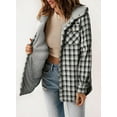 thumbnail image 4 of Womens Plaid Shacket Jacket Long Sleeve Button Down Fleece Hooded Jackets Warm Coat, 4 of 6