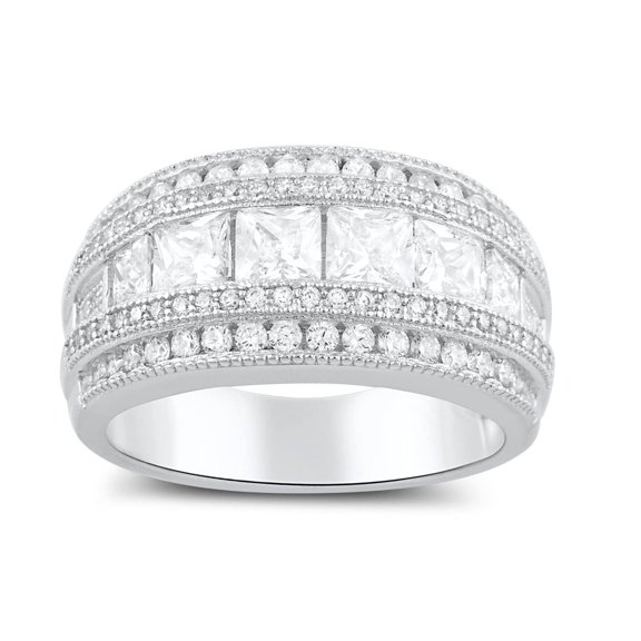 Sterling Silver Wide Statement Ring for Women – Square Cut CZ Cocktail Ring