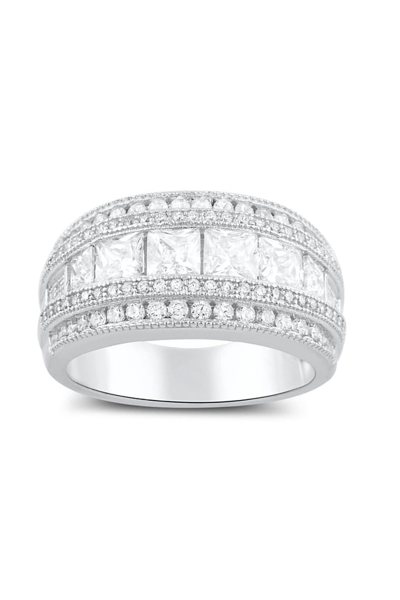 Sterling Silver Wide Statement Ring for Women Square Cut CZ Cocktail Ring