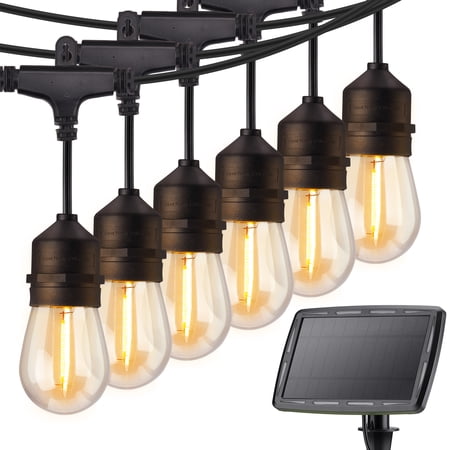 Brightown Solar String Lights Outdoor 34FT, S14 Patio Lights with 15 LED Shatterproof Bulbs, 4 Lighting Mode, IP65 Waterproof Cafe Lights for Outside Garden Yard Bistro Party Backyard