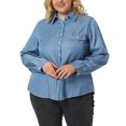 thumbnail image 6 of MODA NOVA Juniors Plus Size Stripe Long Sleeve Chest Pockets Denim Work Shirt Blue White 4X, 6 of 7