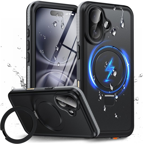 Funda impermeable Oterkin para iPhone 16 con protector de pantalla, color negro