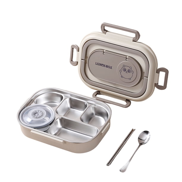 Inteprter Lonchera térmica de acero inoxidable 304, contenedor de metal con 5 compartimentos para almuerzo, incluye tapa. Mostrada