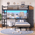 thumbnail image 3 of Torveric Bunk Bed with Hall Tree Twin Over Twin, L-Shaped Gaming LED Bunk Bed with Desk and Storages, Small Space Apartment Furniture Gift Black, 3 of 15