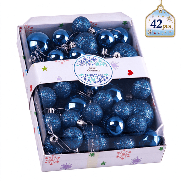 42PCS Blue Christmas Ball Ornaments, Shatterproof Vintage Christmas Decorations, Multiple Hanging Balls Christmas Tree Ornaments for Xmas Tree, Holiday