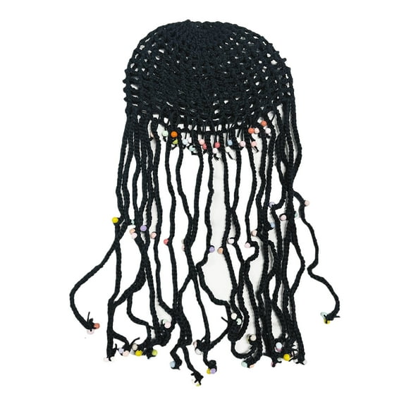 Gureui Women's Handmade Crochet Hats Fashion Fascinating Hollow Beanie Hat Cap with Beads Decoration for Girls