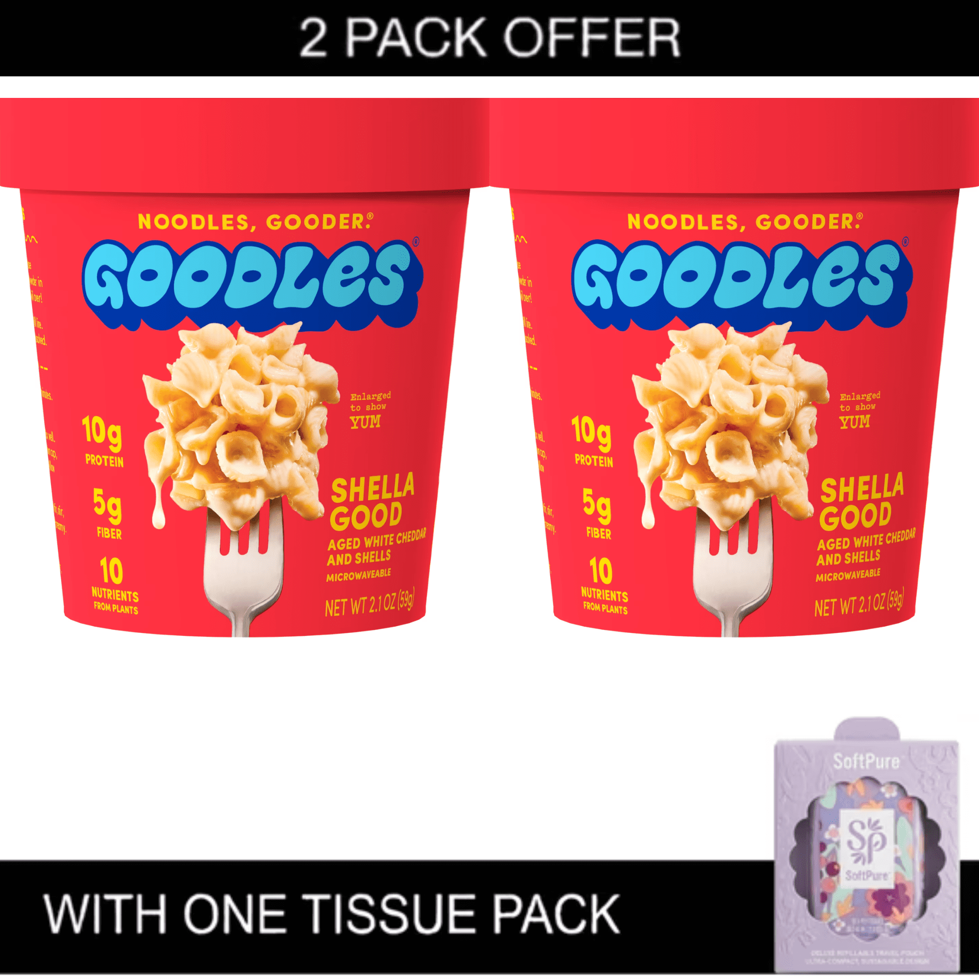 2x | Goodles Mac & Cheese Shella Good Microwaveable Cup 2.1oz with Tissue Pack