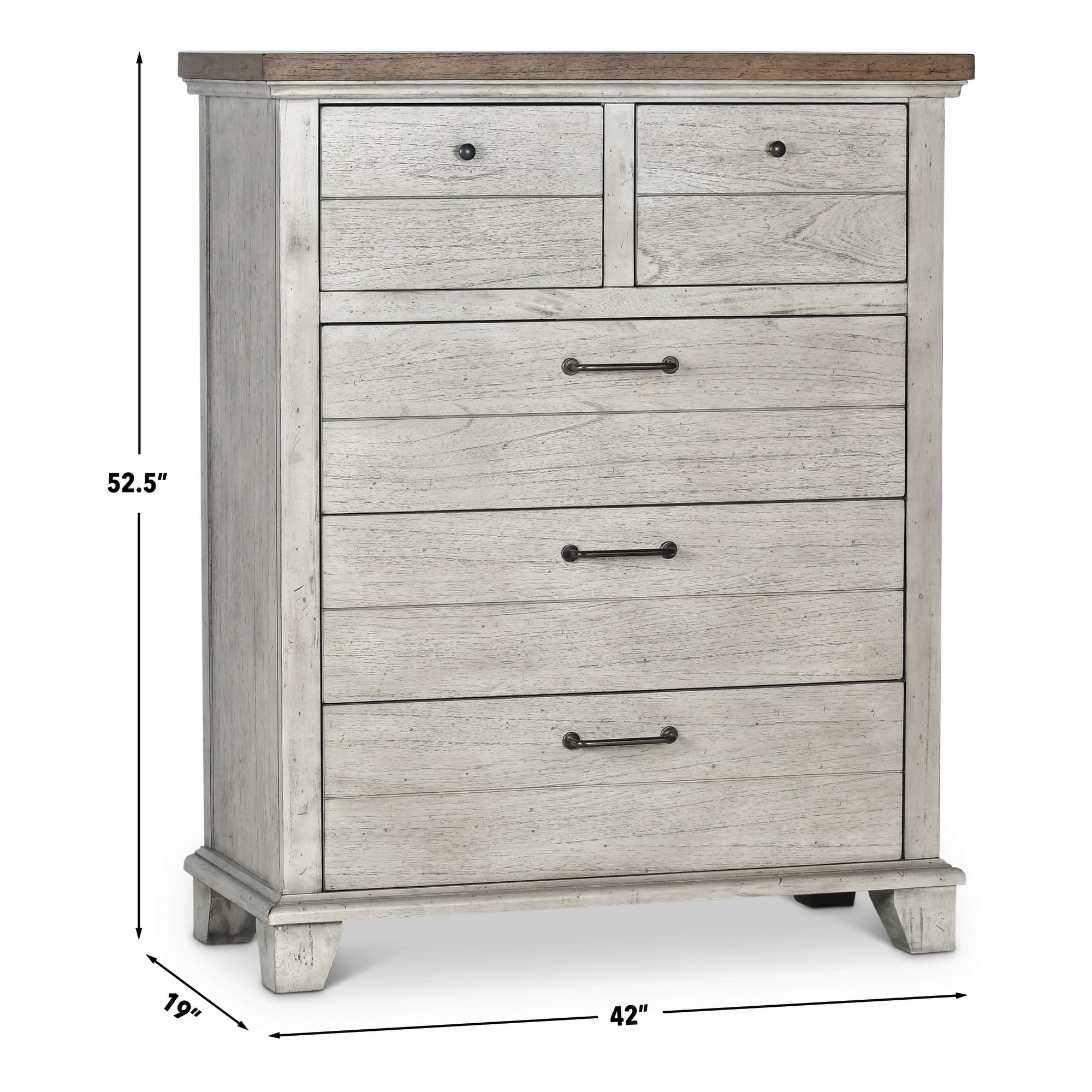 Steve Silver Bear Creek Vertical Dresser with 5 Drawers and Metal, Whitewashed Gray