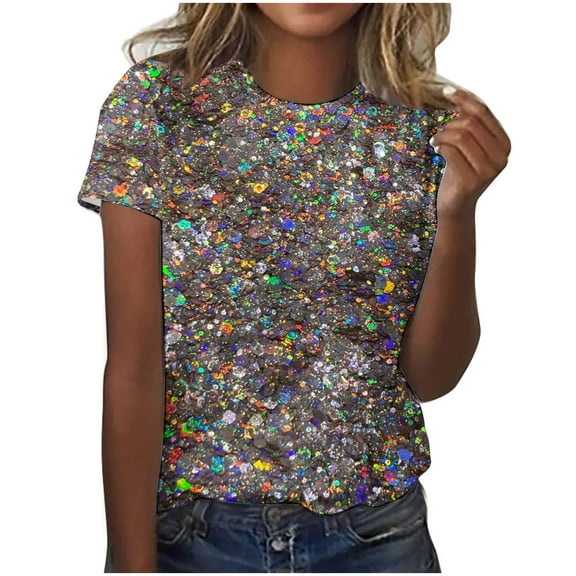 ICHUANYI Womens T Shirt Fashion Plus Size Short Sleeve Crew Neck Print Tees Summer Tops Cloth New Trending