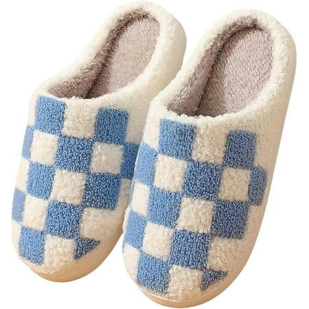 

Checkered Slippers for Women Men House Slippers Cozy Fluffy Fuzzy Couple Slippers Winter Warm Indoor Outdoor House Shoes Bedroom Slippers