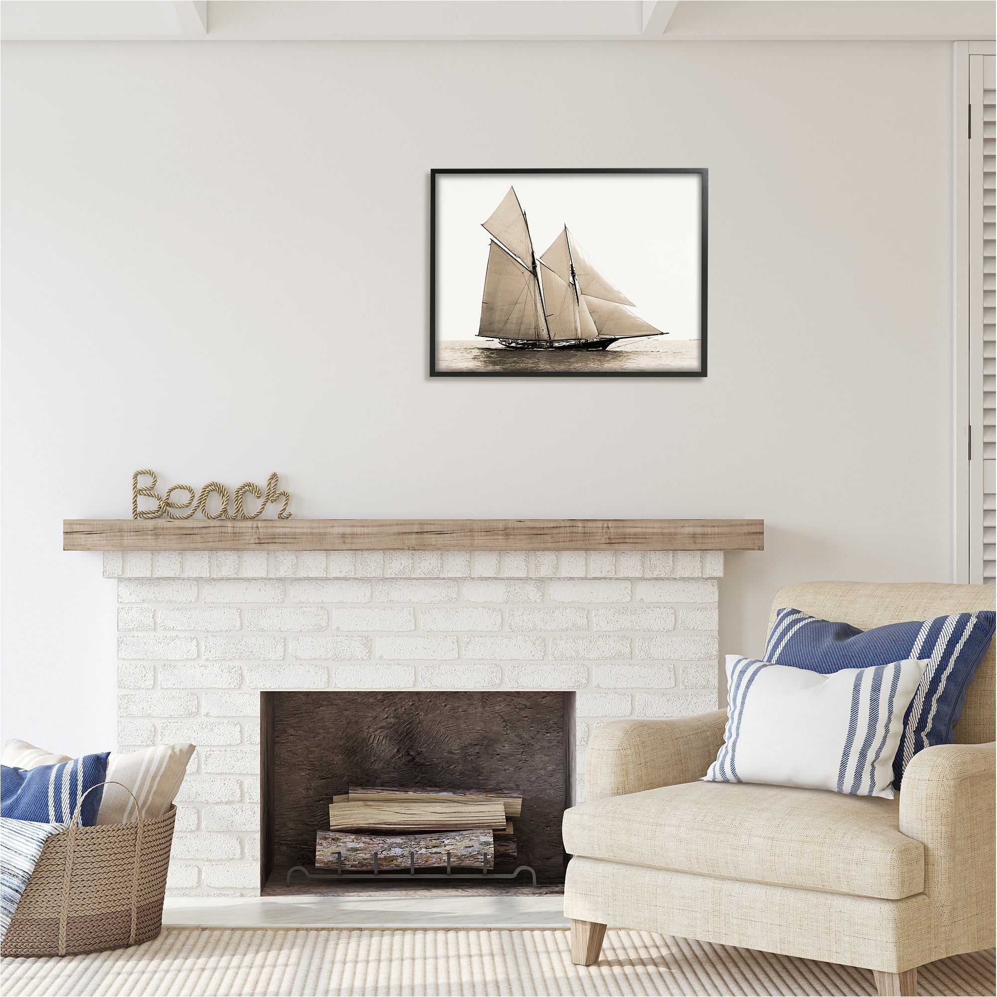 Stupell Industries Vintage Sailboat Photography Transportation Photography Black Framed Art Print Wall Art, 30 x 24