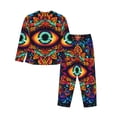 thumbnail image 2 of Goofa Vibrant Psychedelic Eye Printed Women’s 2 Piece Pajama Set Super,Pajamas Women's Long Sleeve Sleepwear Soft Button Down Loungewear Pjs Lounge Set Nightwear-Small, 2 of 9