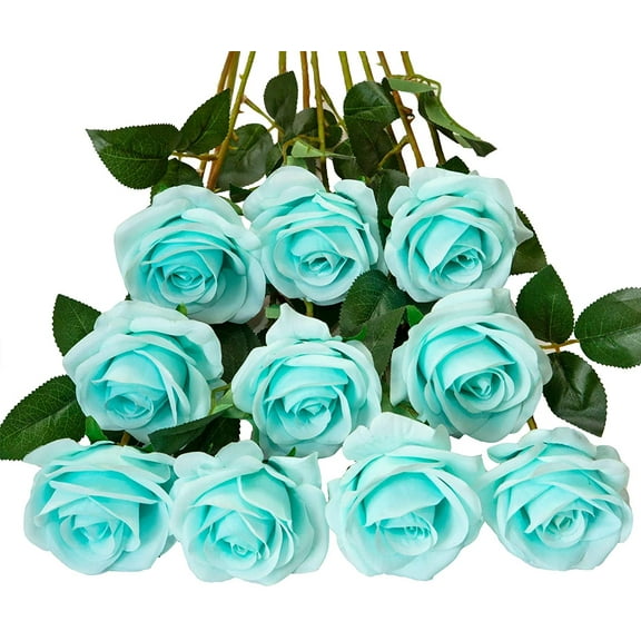 10pcs Fake Roses Artificial Silk Flowers Faux Rose Flower Long Stems Bouquet for Arrangement Wedding Centerpiece Party Home Kitchen Decor(Ivory-White Long Stem)