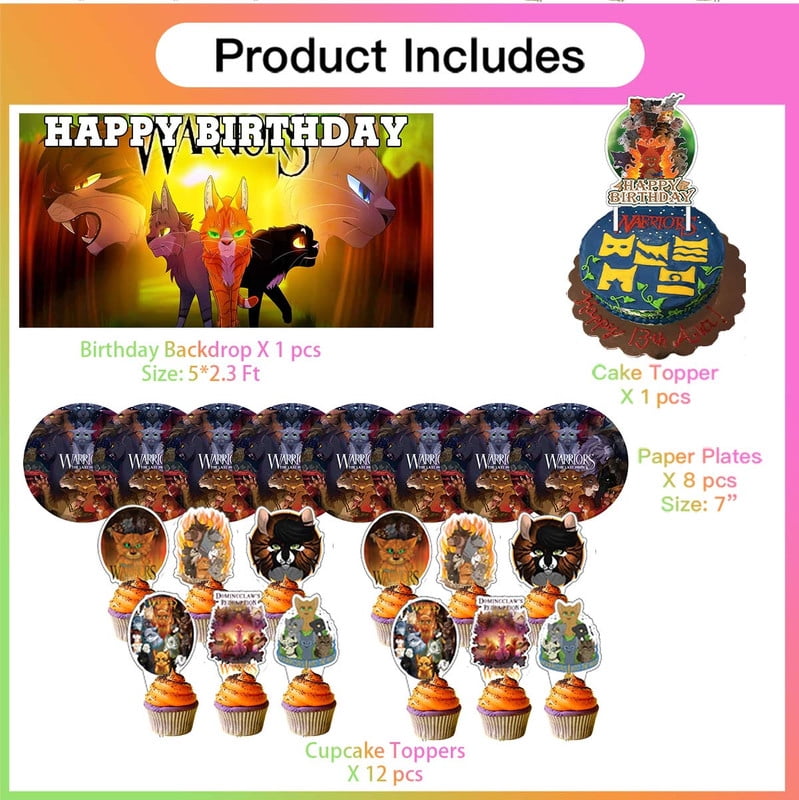 Warriors Cats Party Supplies Decor Decorations Plates Background Cake Topper Fans Banner Backdrop