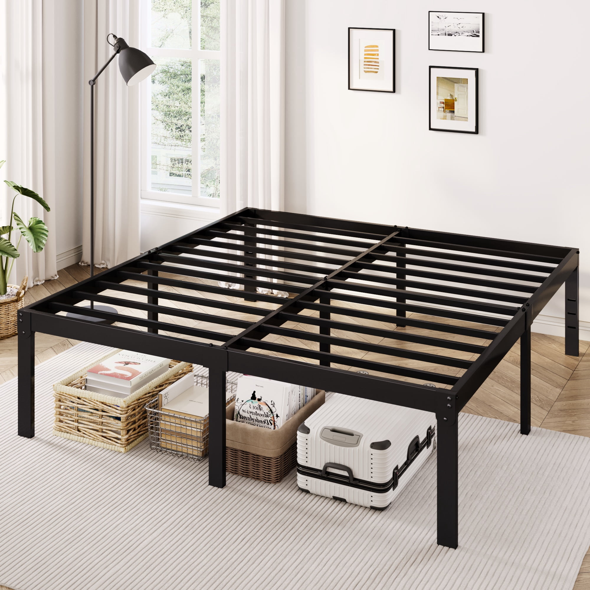 Merrland 18" King Size Metal Platform Bed Frame, Heavy-Duty, Ample Under-Bed Storage, No Box Spring Needed, Black