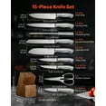 thumbnail image 2 of VEVOR Kitchen Knife Set with Block and Sharpener, 15 Piece German High Carbon Stainless Steel  Sharp Knife Set, Kitchen Cutlery with Ergonomic Handle, Sharpening Rod and Wooden Block, for Home Cooks, 2 of 9