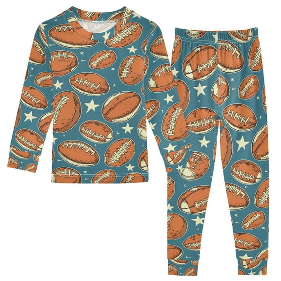 joogoo Rugby Ball Football Stars 2 Piece Long Sleeve Tee and Pants Cotton Pajama Set 5Y