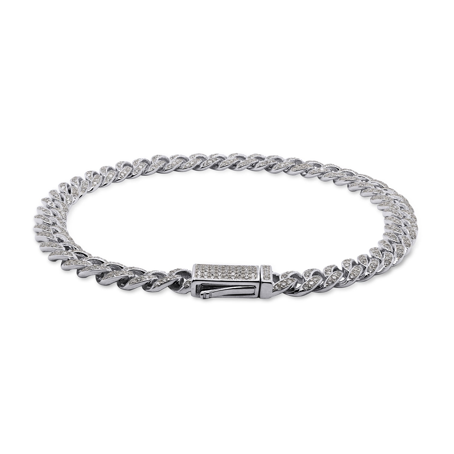 Round Cut Lab Created Moissanite Diamond 6MM Width Cuban Chain Bracelet For Men In 14k White Gold Over 925 Sterling Silver(G-H Color,VVS1 Clarity,3.00 Ct)