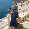 thumbnail image 4 of Jiueut Blue Geometric Print Sleeveless Maxi Dress Women, Breathable Linen Look A Line Maxi Dress with 2 Pockets Summer Resort Wear Loose Fit Crewneck Wrinkle Resistant, XL, 4 of 7
