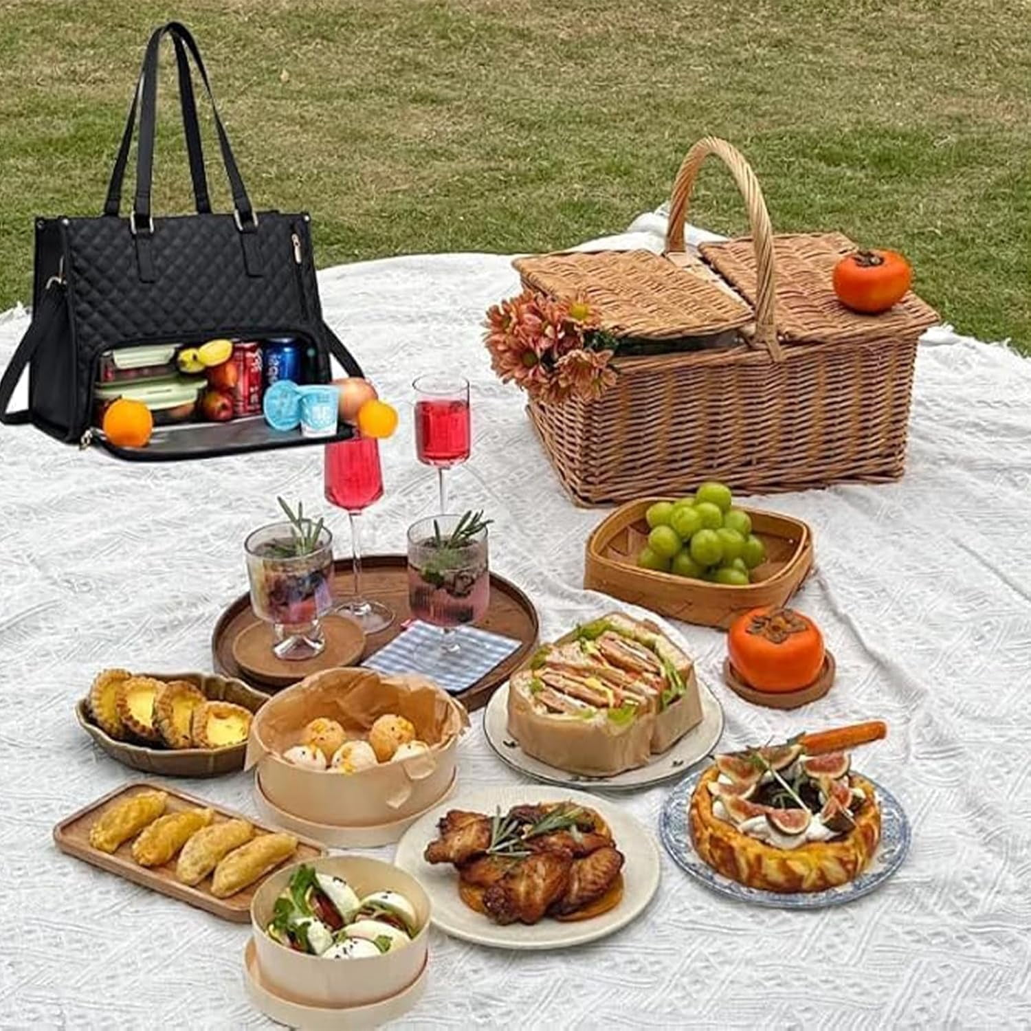 2 In 1 Tote Bag Lunch Bag Combo, 3 In 1 Lunch Tote Bag For Women,15.6 Inch with Lunch Compartment,LaptopWith Insulated Lunch Compartment