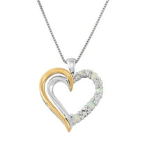 Brilliance Fine Jewelry Created Opal White Sapphire Heart Pendant in Sterling Silver and 10K Gold