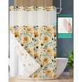 thumbnail image 2 of No Hook Shower Curtain with Snap in Liner, Vintage Flowers Blue Yellow Floral Linen Hotel Shower Curtains for Bathroom, Washable Shower Curtain Liner Set with Mesh Top Window, 66"x72", 2 of 6