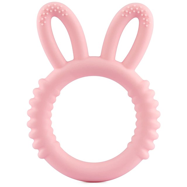 Mordedores para bebés para bebés de 3 a 6 meses, 6 a 12 meses, mordedor de silicona para bebés, juguete de silicona de grado alimenticio para bebés (rosa) TUNC Sencillez