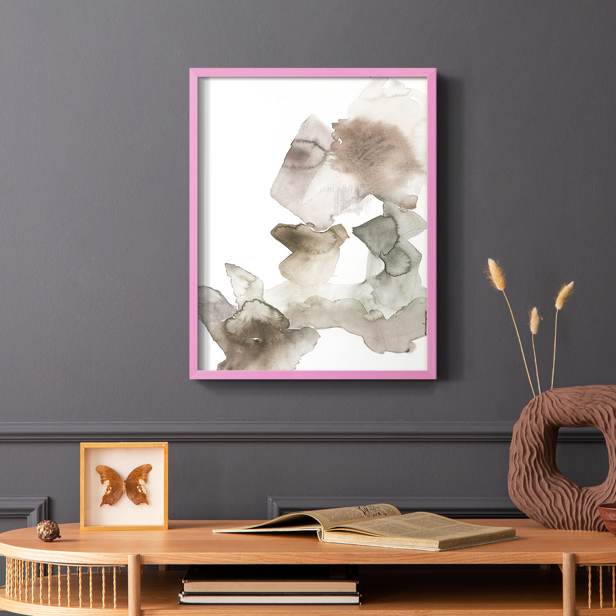 Untitled IX V31 Framed Print in Pink Solid Wood Framed Print No Nail Hanging