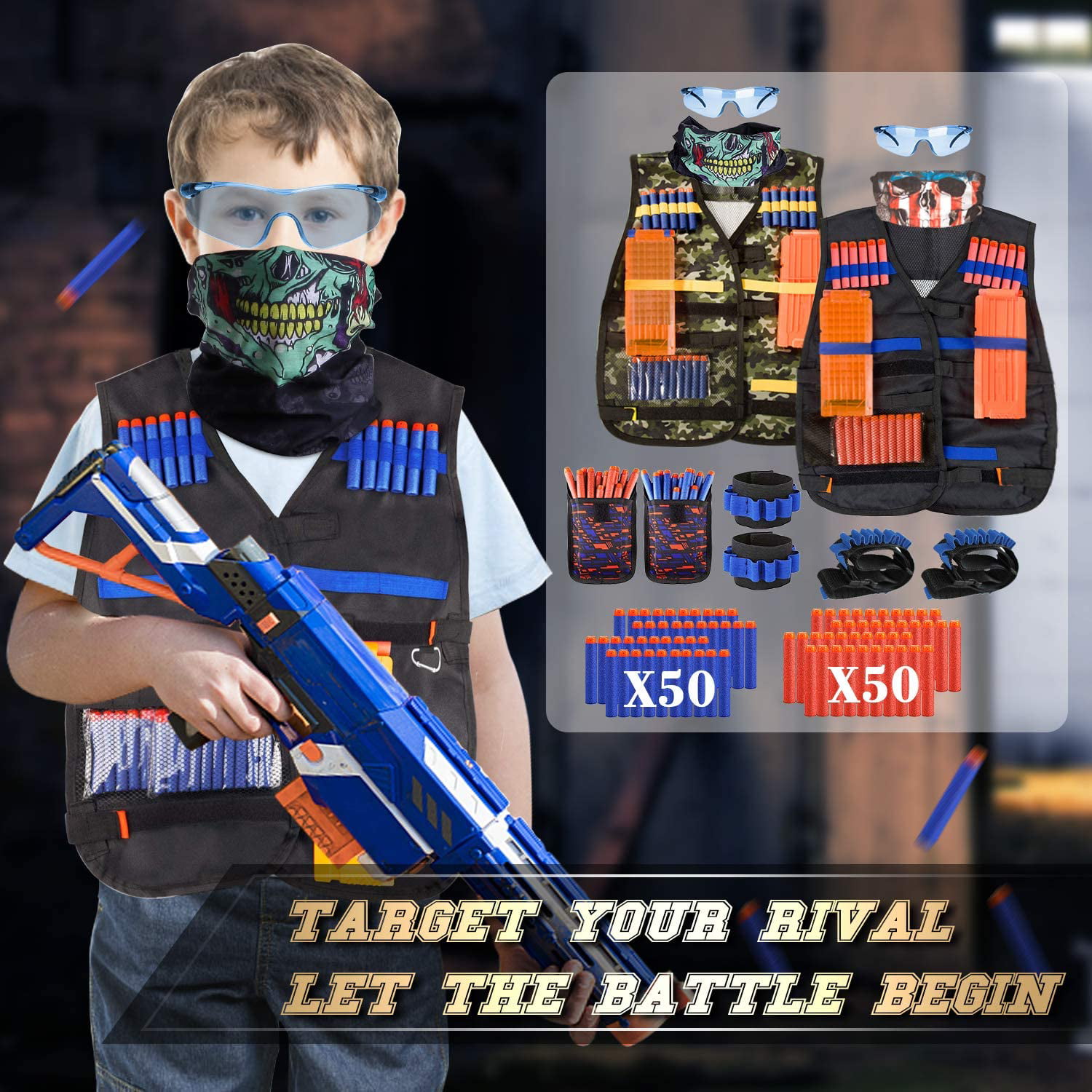 2er ensemble de veste de gilet tactique Nerf N-Strike Elite Set, gilet nerf  pour enfants