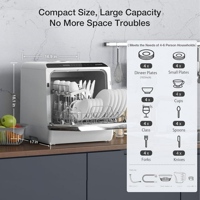 Countertop Dishwasher, 5 Washing Progras Portable Dishwasher With 5 - View #3