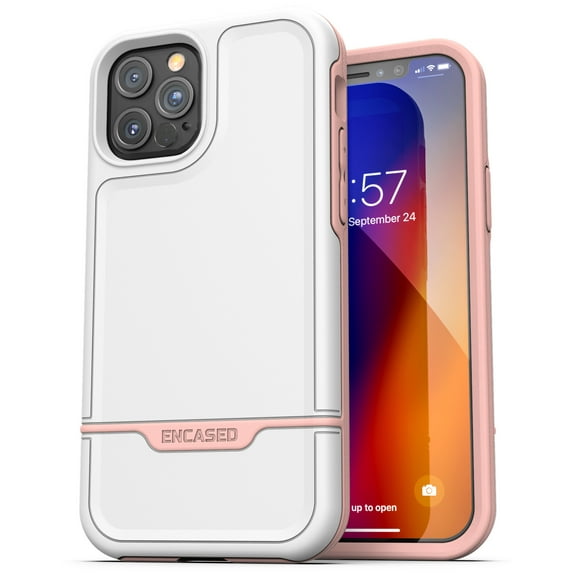 Encased Protective Apple iPhone 12 Pro Max Case (2020 Rebel Armor) Heavy Duty Full Body Rugged Cover - White/Pink
