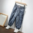 thumbnail image 3 of Qingpeng Toddler Boys Girls Basic Cargo Jeans Kids Elastic Waist Casual Loose Printed Denim Sweatpants with Pockets, 3 of 8