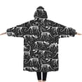 thumbnail image 2 of Oversized Wearable Blanket Hoodie,Black Cartoon Dinosaurs Fossils Pattern Sherpa Blanket Hoodie with Super Pockets,Super Warm Fuzzy Pullover for Women & Men, 2 of 6