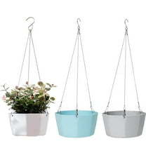 Bexikou 3 pack 6inch Small Hanging Plant Pots,Hanging Flower Pot Outdoor Hanging Pot Basket,Plastic Hanging Planters Holder with Chains Drainage Holes for Home Garden Indoor Decor, 3 Colors