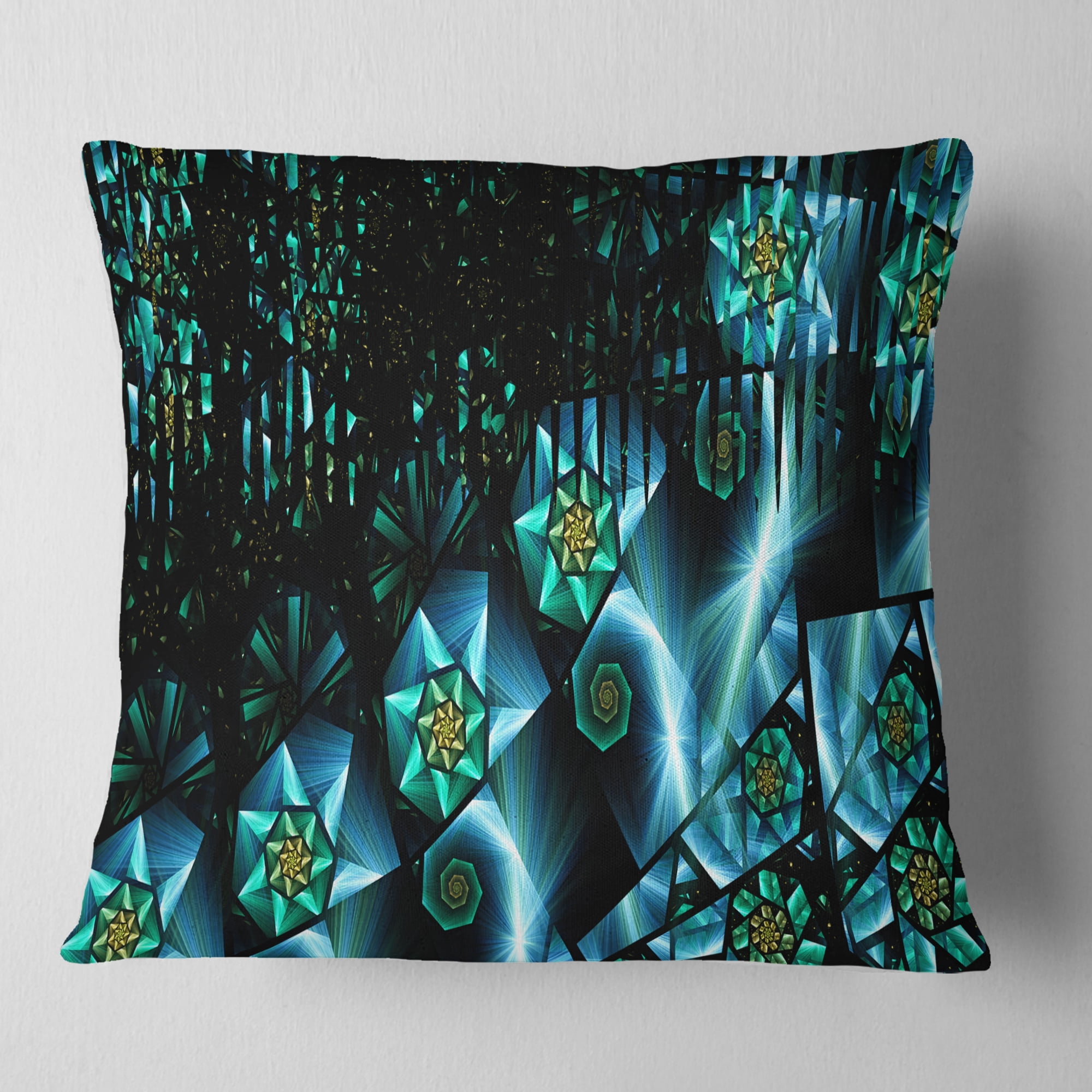 Designart Bright Blue Fractal Flowery Sky - Abstract Throw Pillow - 16x16